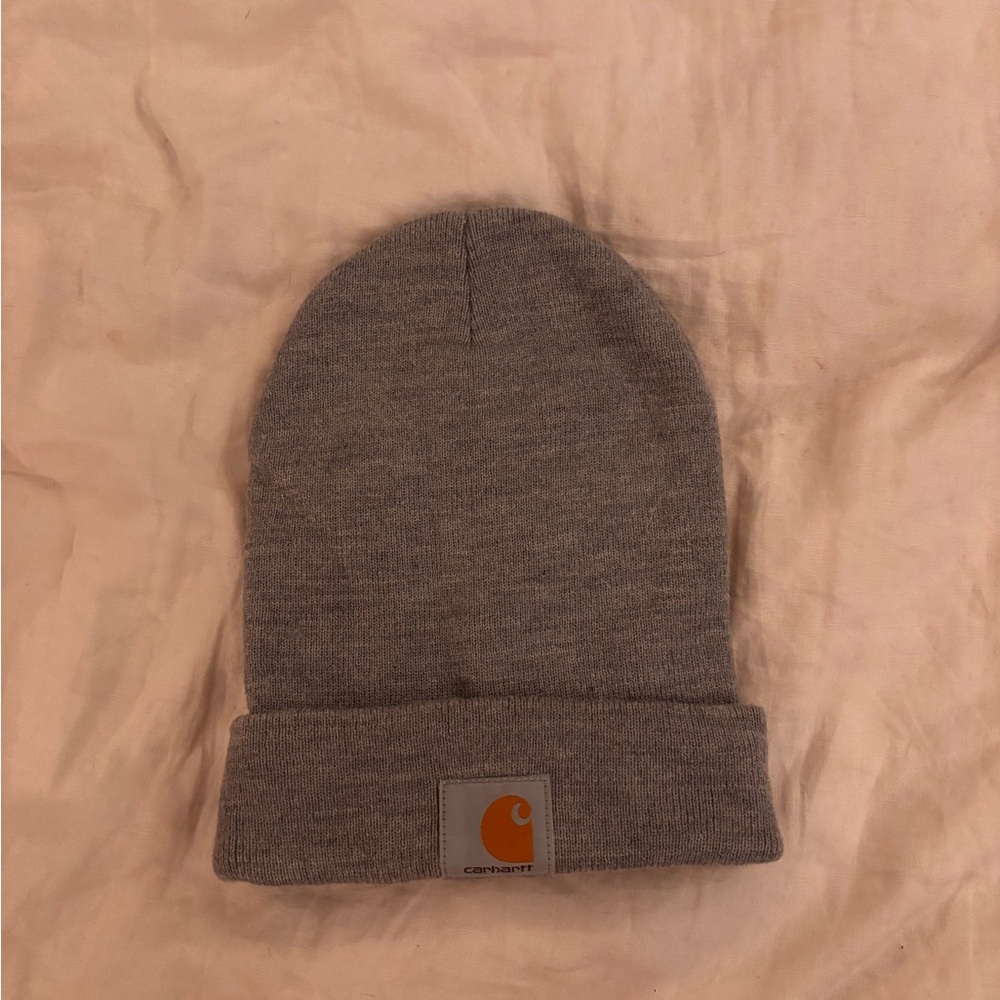Carhartt Gray Knit Cuffed Beanie with Logo Patch 0055